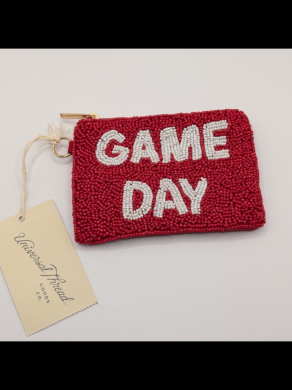 GAME DAY Beaded Pouch in Red and White